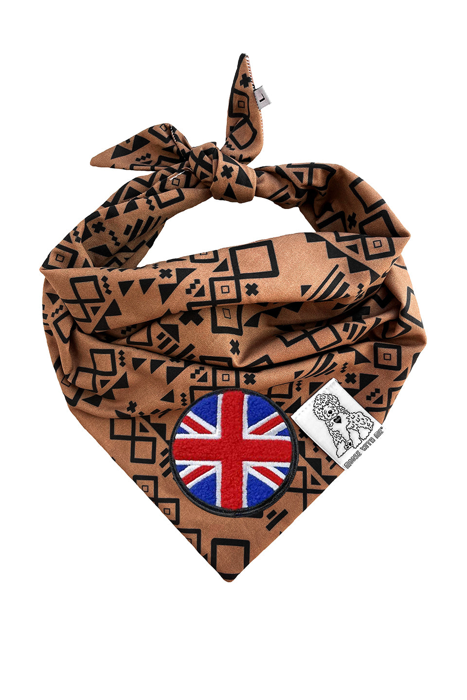 Dog Bandana Aztec - Brown - Customize by adding Interchangeable Velcro Embroidered Patches