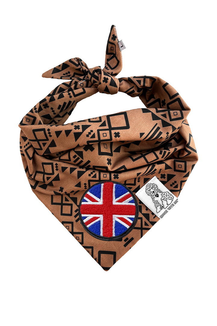 Dog Bandana Aztec - Brown - Customize by adding Interchangeable Velcro Embroidered Patches