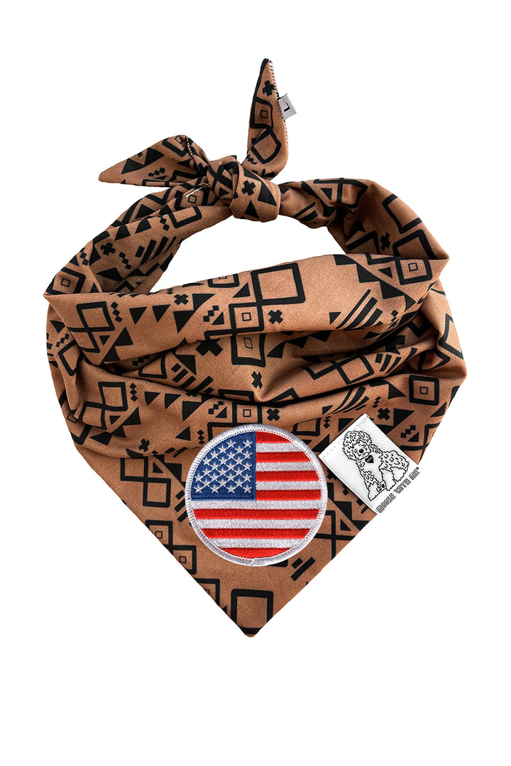 Dog Bandana Aztec - Brown - Customize by adding Interchangeable Velcro Embroidered Patches
