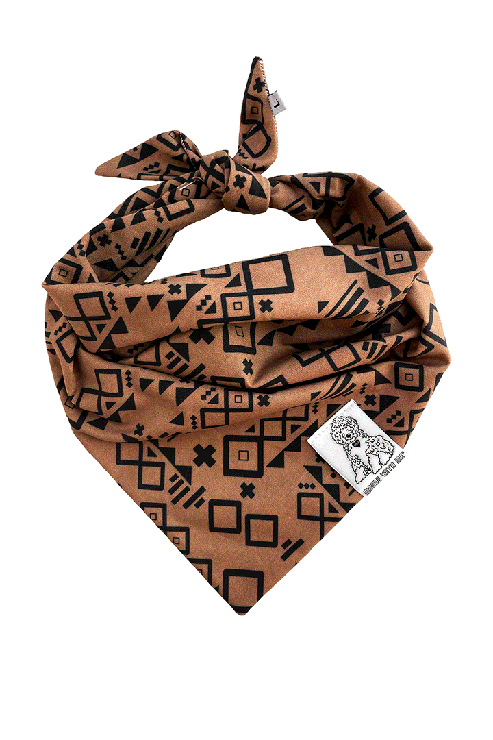 Dog Bandana Aztec - Brown - Customize by adding Interchangeable Velcro Embroidered Patches