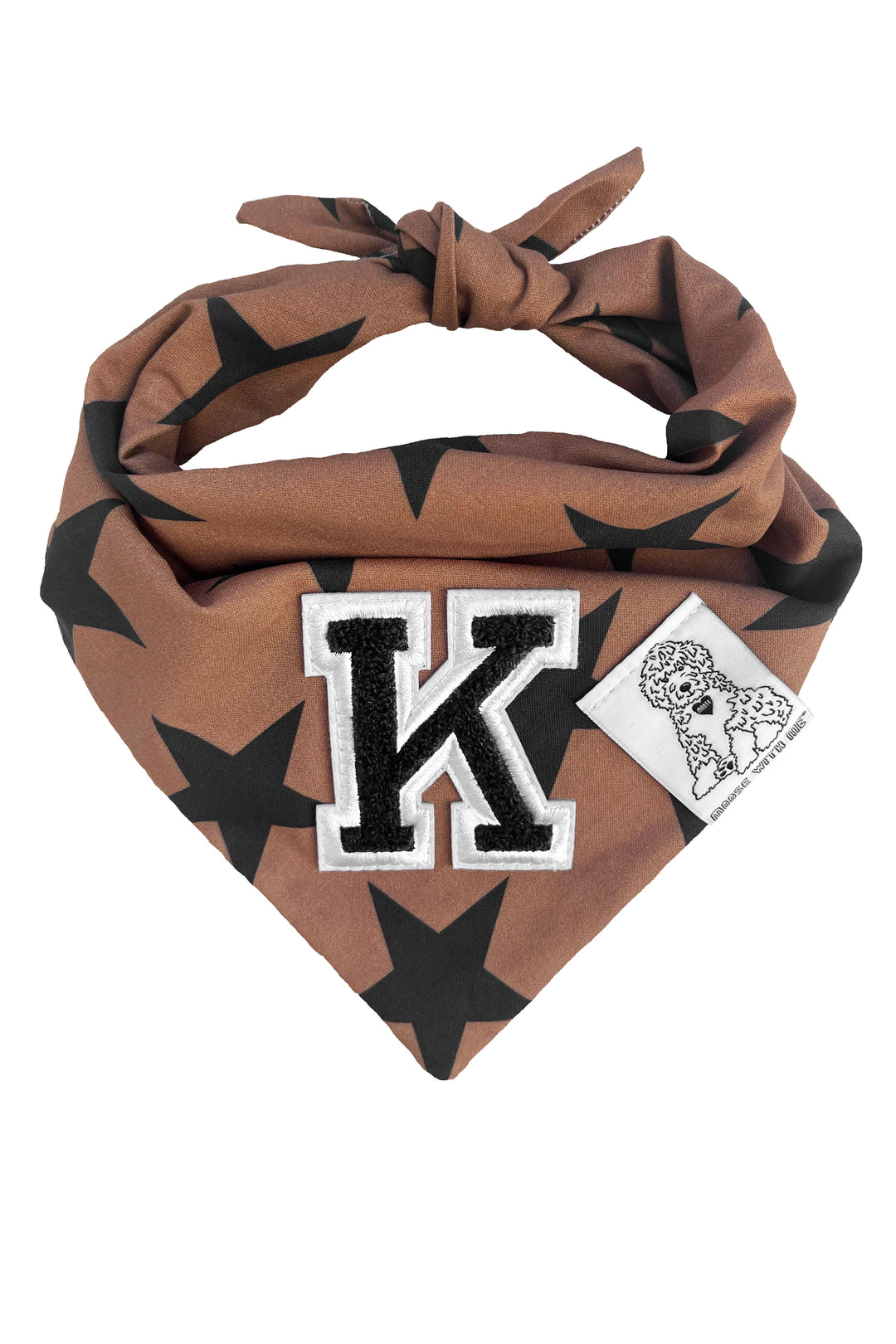 Dog Bandana Stars - Brown - Customize by adding Interchangeable Velcro Embroidered Patches