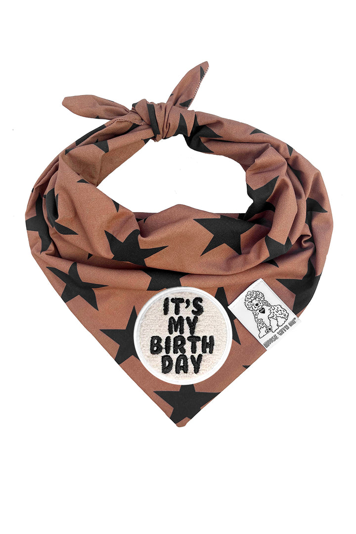 Dog Bandana Stars - Brown - Customize by adding Interchangeable Velcro Embroidered Patches