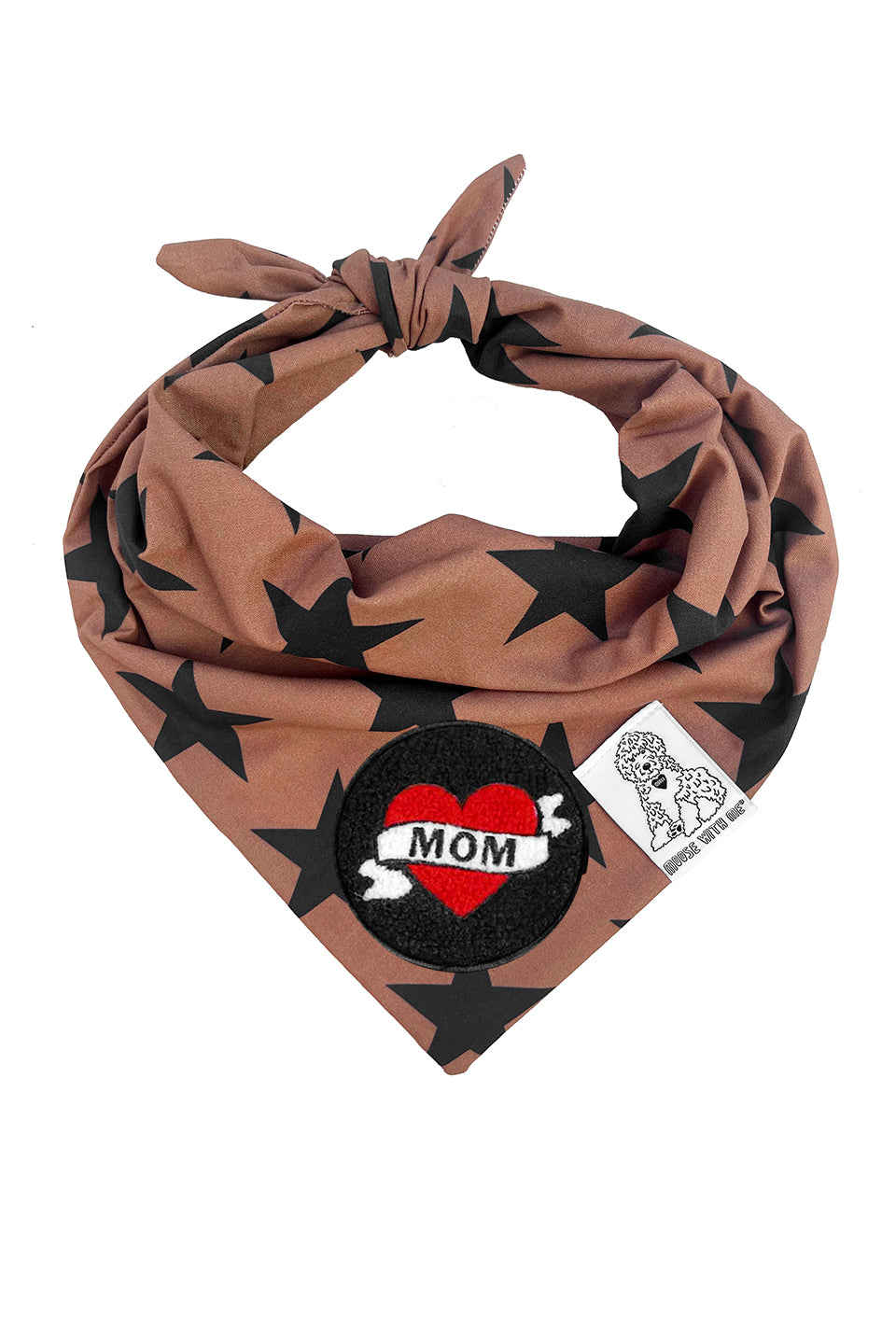 Dog Bandana Stars - Brown - Customize by adding Interchangeable Velcro Embroidered Patches