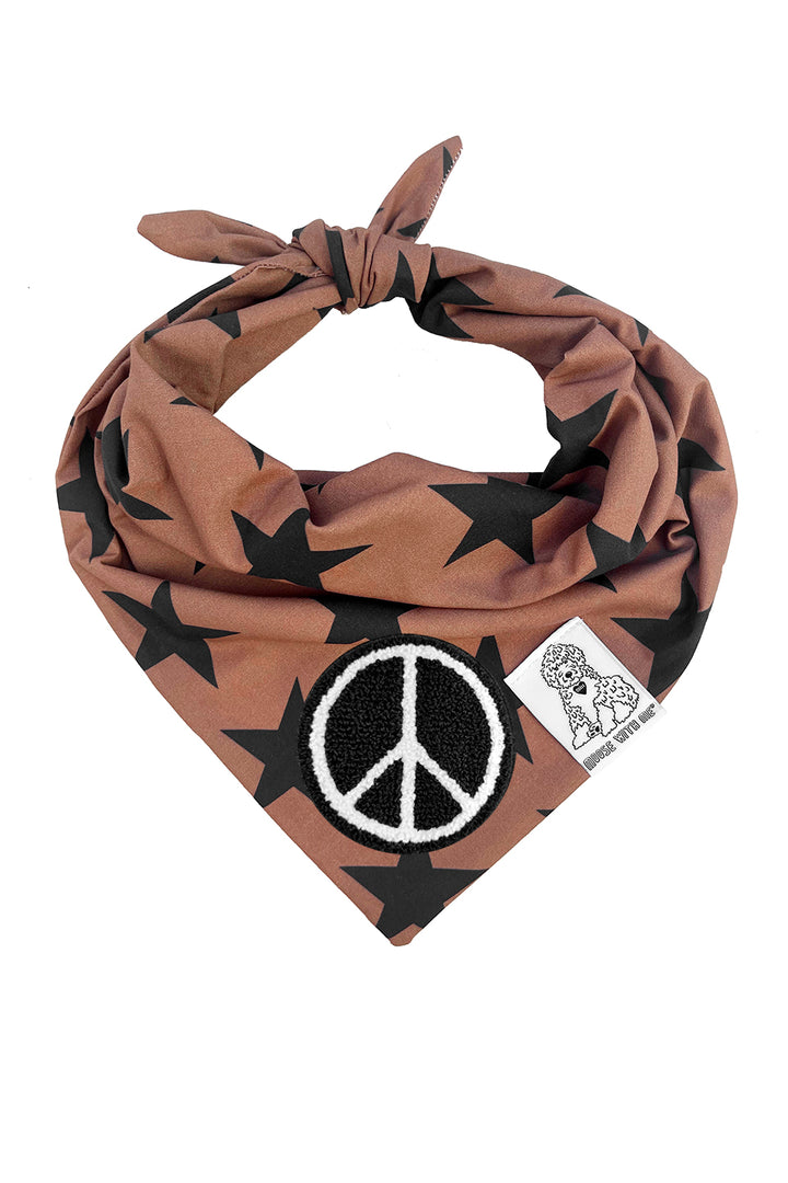 Dog Bandana Stars - Brown - Customize by adding Interchangeable Velcro Embroidered Patches