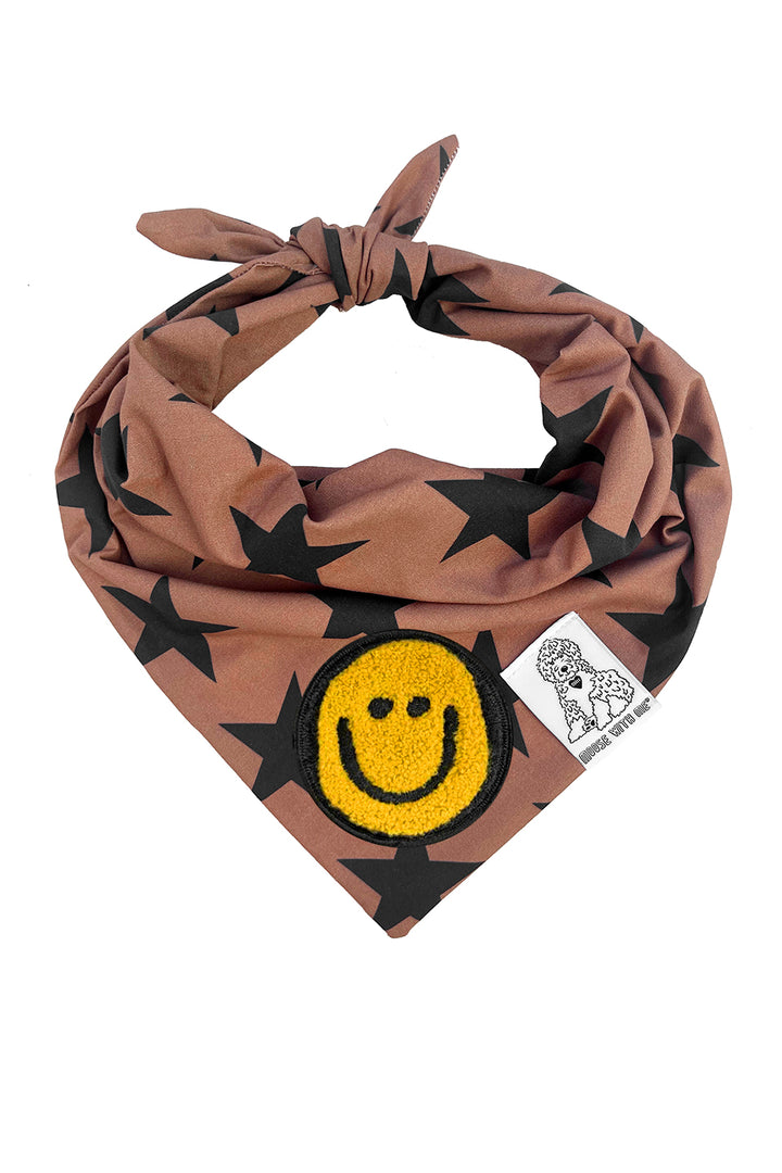 Dog Bandana Stars - Brown - Customize by adding Interchangeable Velcro Embroidered Patches