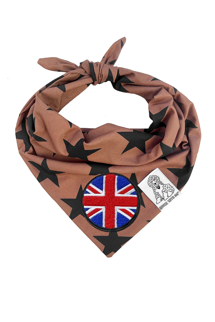 Dog Bandana Stars - Brown - Customize by adding Interchangeable Velcro Embroidered Patches