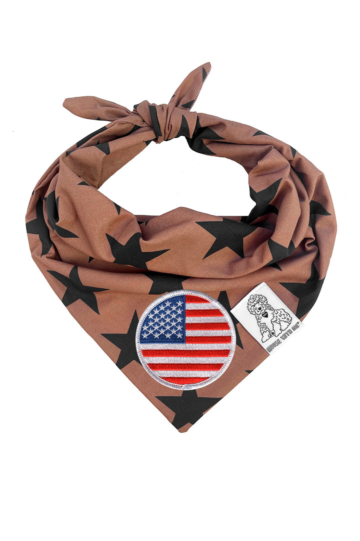 Dog Bandana Stars - Brown - Customize by adding Interchangeable Velcro Embroidered Patches