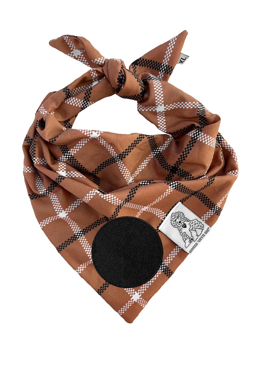 Dog Bandana Plaid - Brown - Customize by adding Interchangeable Velcro Embroidered Patches