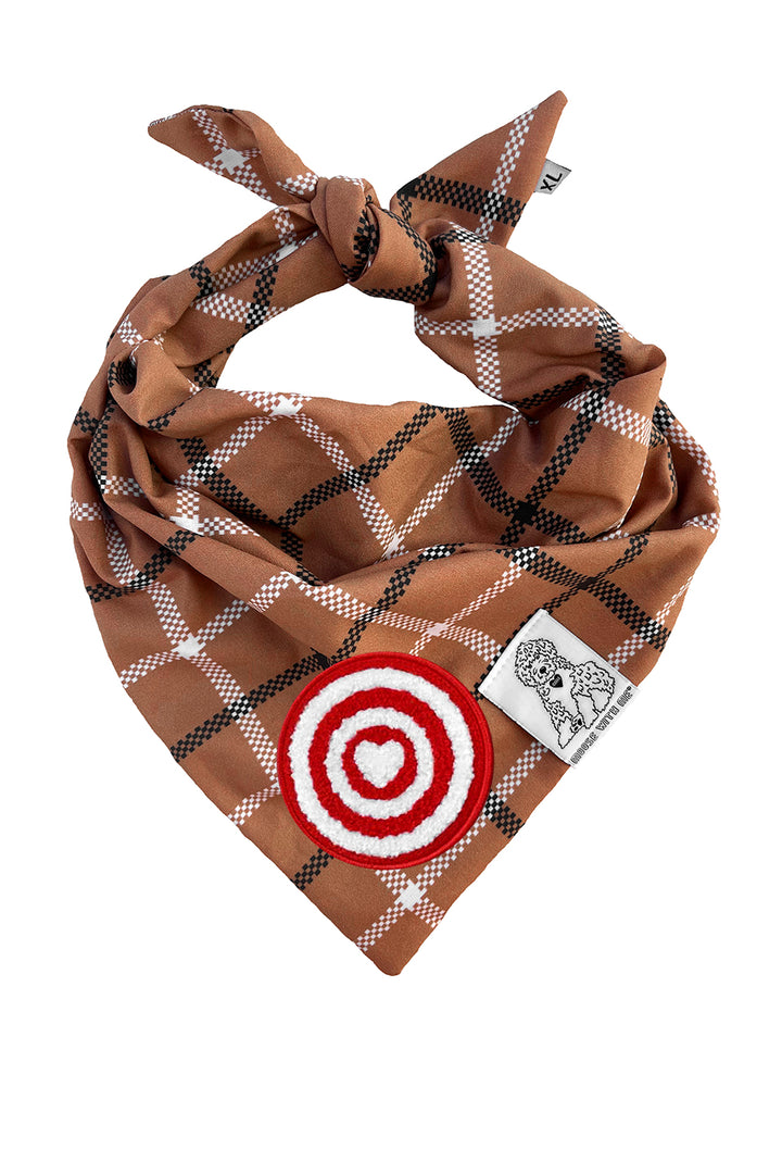 Dog Bandana Plaid - Brown - Customize by adding Interchangeable Velcro Embroidered Patches