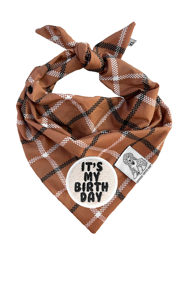 Dog Bandana Plaid - Brown - Customize by adding Interchangeable Velcro Embroidered Patches