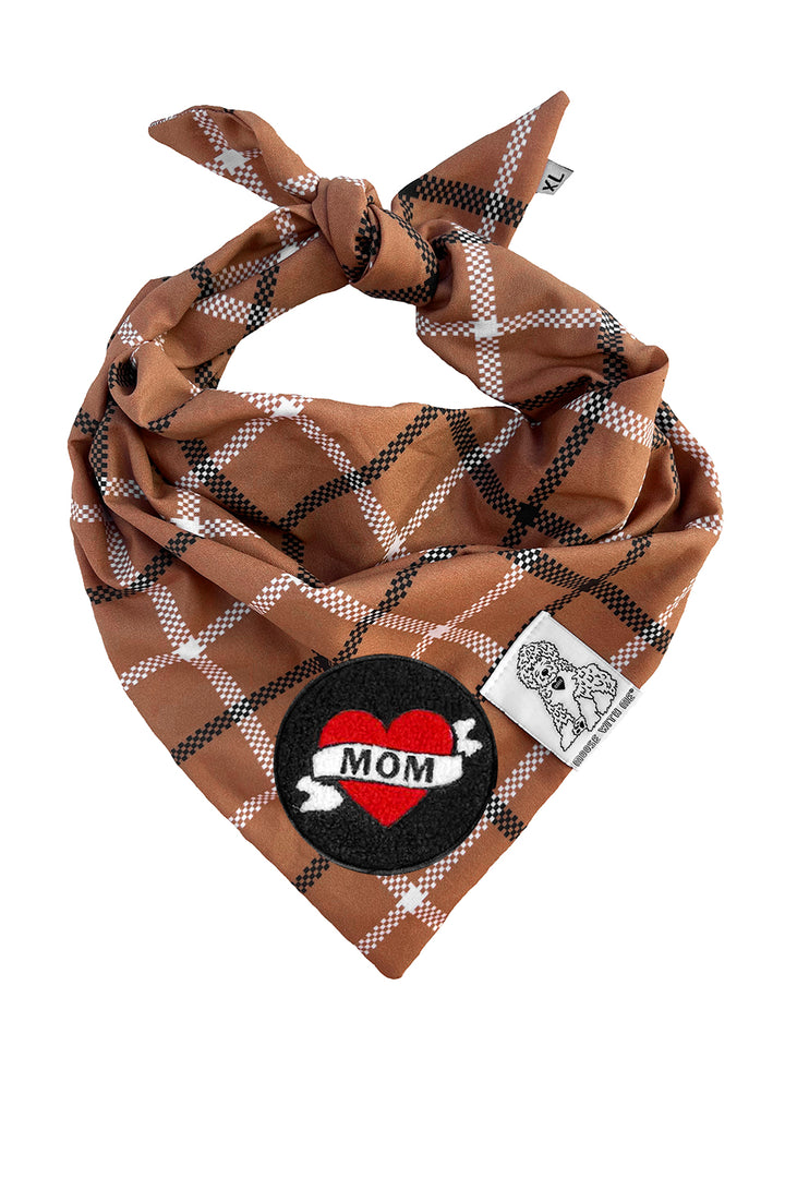 Dog Bandana Plaid - Brown - Customize by adding Interchangeable Velcro Embroidered Patches