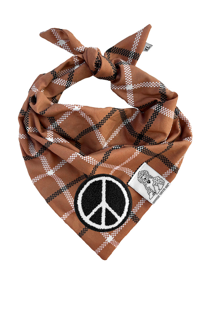 Dog Bandana Plaid - Brown - Customize by adding Interchangeable Velcro Embroidered Patches