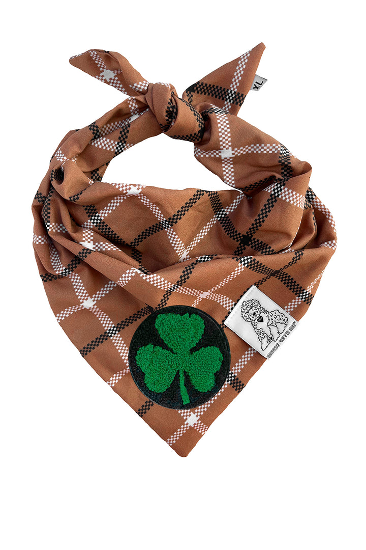 Dog Bandana Plaid - Brown - Customize by adding Interchangeable Velcro Embroidered Patches