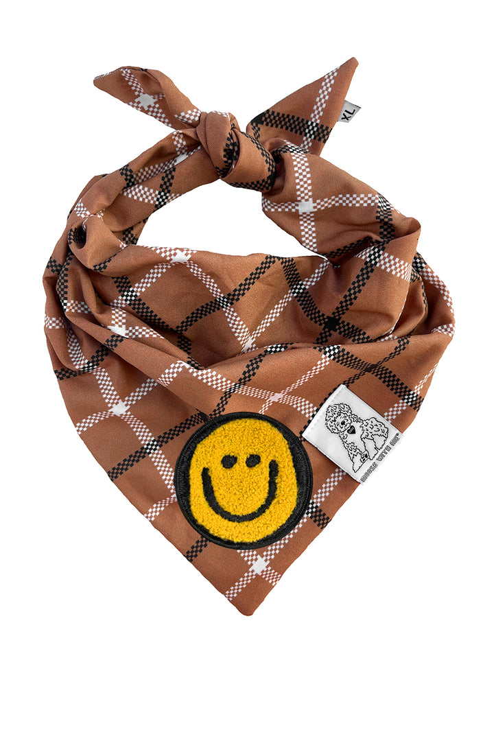 Dog Bandana Plaid - Brown - Customize by adding Interchangeable Velcro Embroidered Patches
