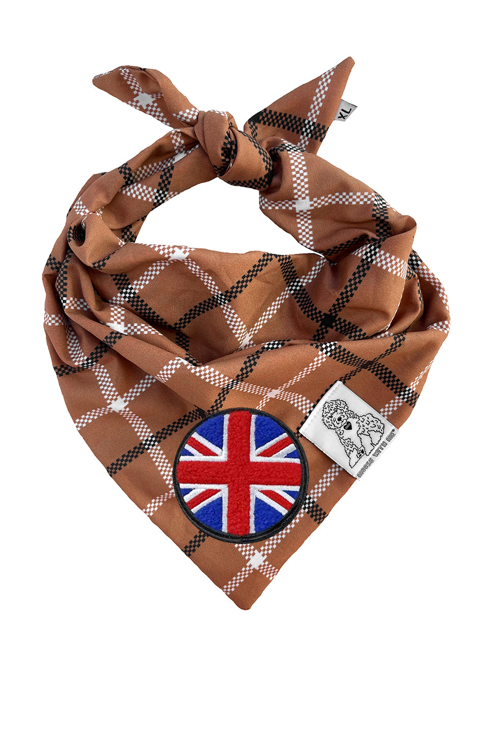 Dog Bandana Plaid - Brown - Customize by adding Interchangeable Velcro Embroidered Patches