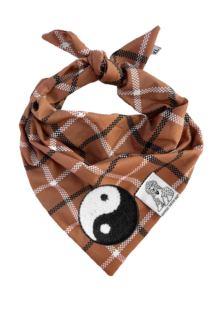Dog Bandana Plaid - Brown - Customize by adding Interchangeable Velcro Embroidered Patches