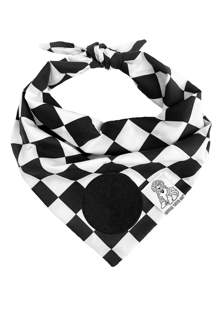 Dog Bandana Checkered Print - Black - Customize by adding Interchangeable Velcro Embroidered Patches