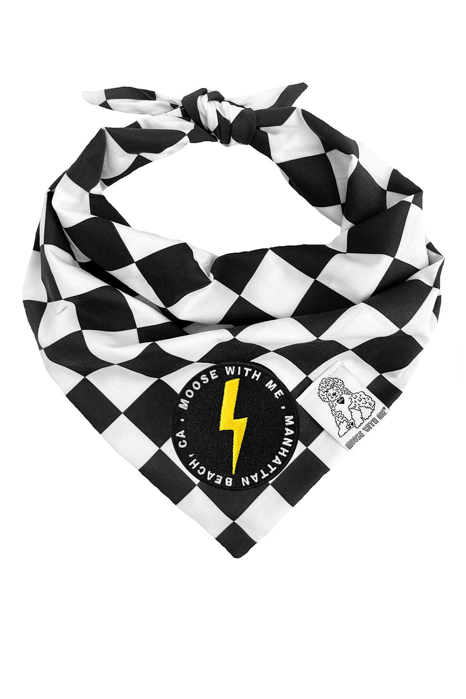 Dog Bandana Checkered Print - Black - Customize by adding Interchangeable Velcro Embroidered Patches
