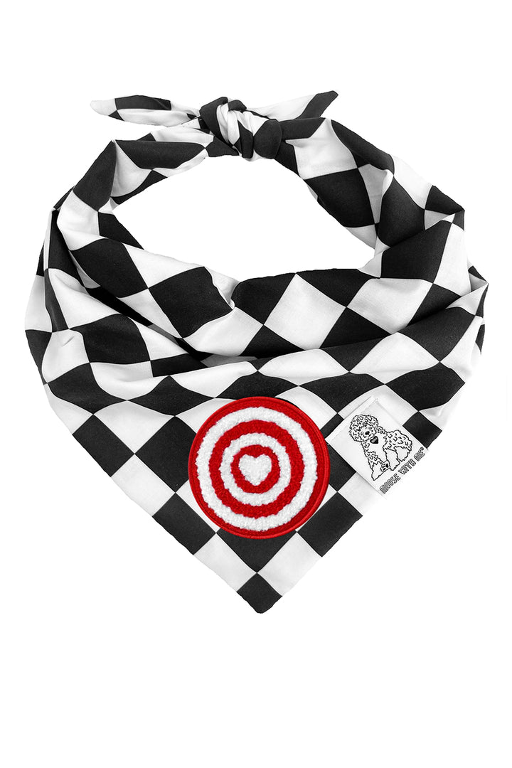 Dog Bandana Checkered Print - Black - Customize by adding Interchangeable Velcro Embroidered Patches