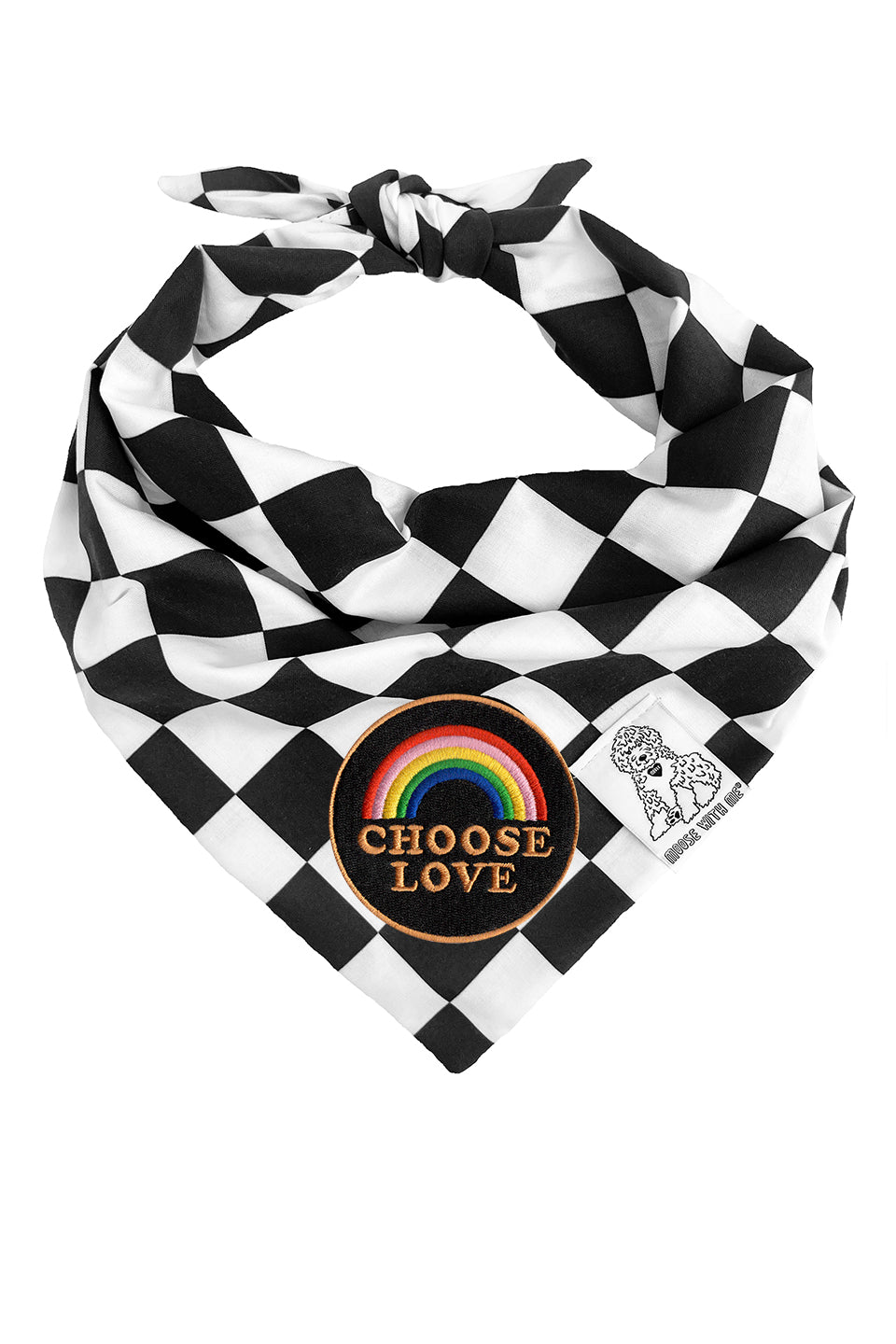 Dog Bandana Checkered Print - Black - Customize by adding Interchangeable Velcro Embroidered Patches