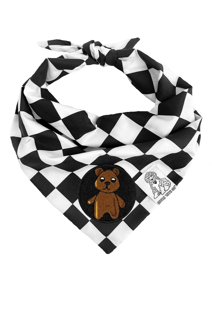Dog Bandana Checkered Print - Black - Customize by adding Interchangeable Velcro Embroidered Patches