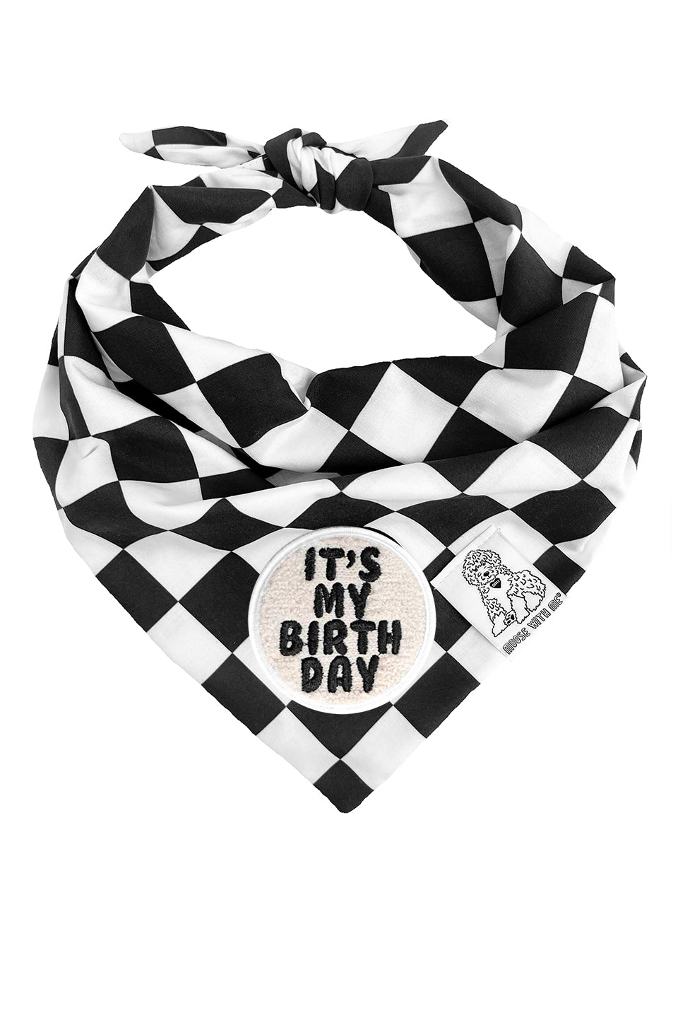 Dog Bandana Checkered Print - Black - Customize by adding Interchangeable Velcro Embroidered Patches