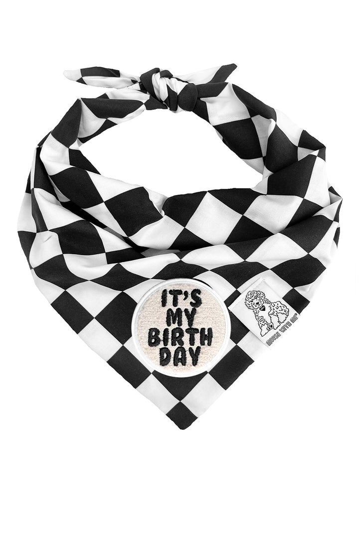 Dog Bandana Checkered Print - Black - Customize by adding Interchangeable Velcro Embroidered Patches