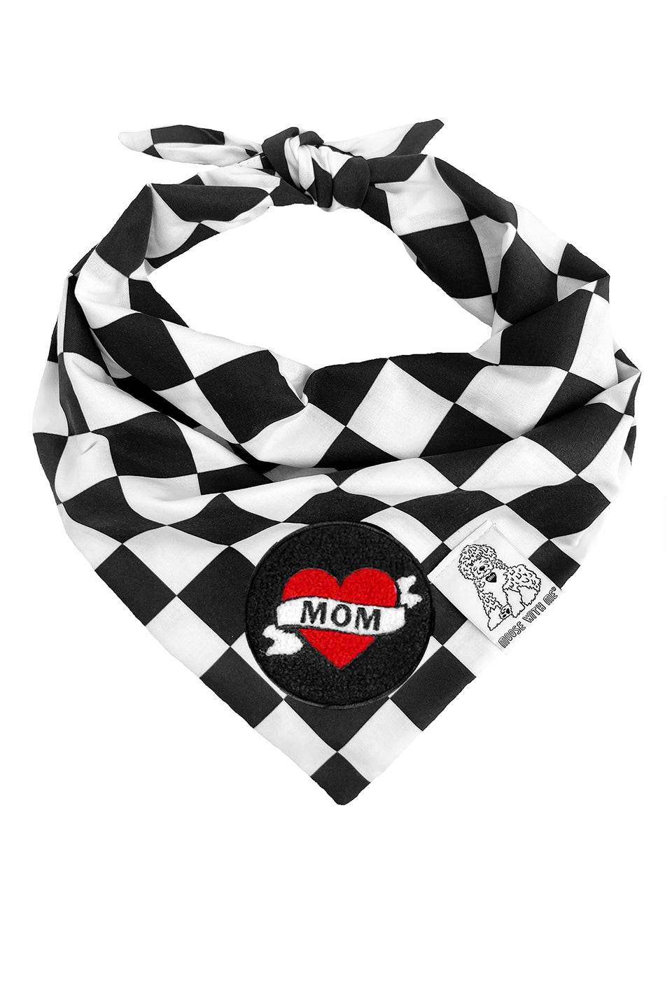 Dog Bandana Checkered Print - Black - Customize by adding Interchangeable Velcro Embroidered Patches