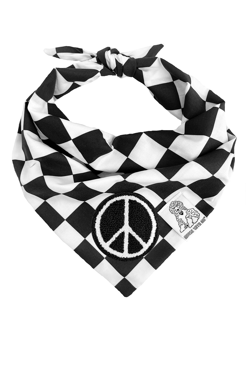 Dog Bandana Checkered Print - Black - Customize by adding Interchangeable Velcro Embroidered Patches
