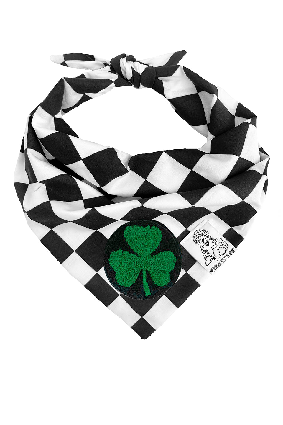 Dog Bandana Checkered Print - Black - Customize by adding Interchangeable Velcro Embroidered Patches