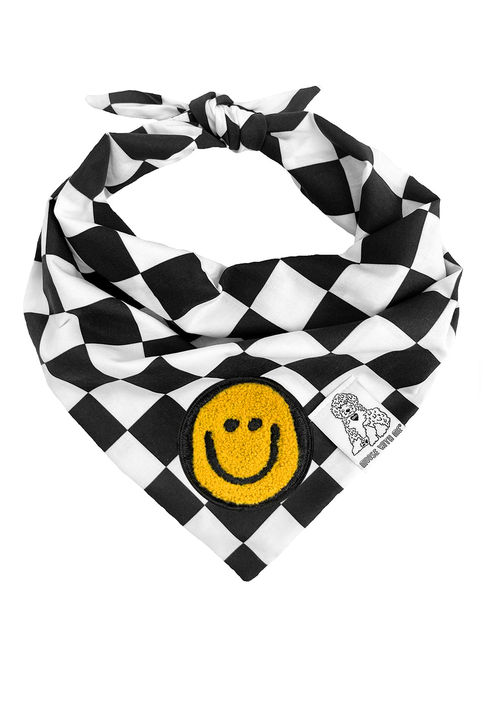 Dog Bandana Checkered Print - Black - Customize by adding Interchangeable Velcro Embroidered Patches