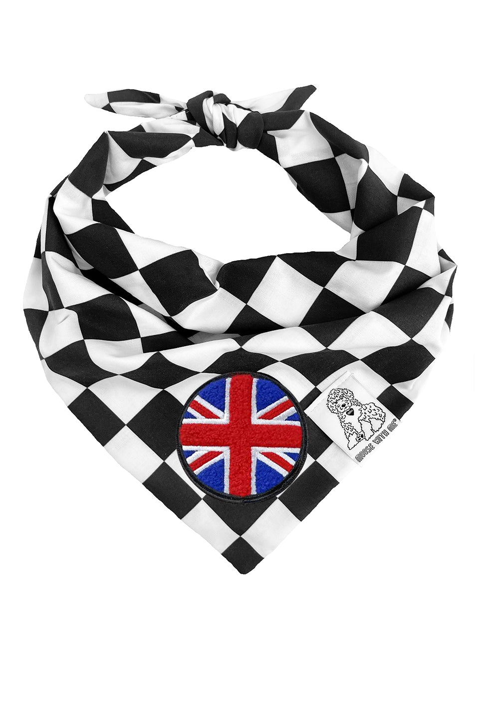 Dog Bandana Checkered Print - Black - Customize by adding Interchangeable Velcro Embroidered Patches