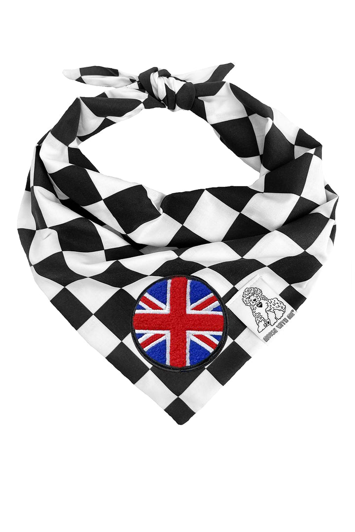 Dog Bandana Checkered Print - Black - Customize by adding Interchangeable Velcro Embroidered Patches