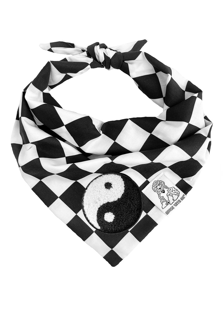 Dog Bandana Checkered Print - Black - Customize by adding Interchangeable Velcro Embroidered Patches