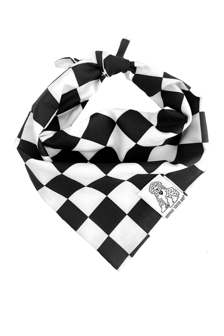 Dog Bandana Checkered Print - Black - Customize by adding Interchangeable Velcro Embroidered Patches