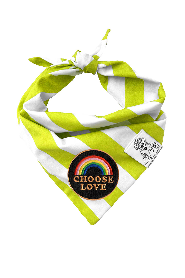 Dog Bandana Stripes - Green - Customize by adding Interchangeable Velcro Embroidered Patches