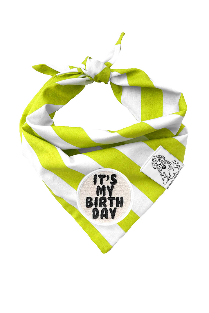 Dog Bandana Stripes - Green - Customize by adding Interchangeable Velcro Embroidered Patches