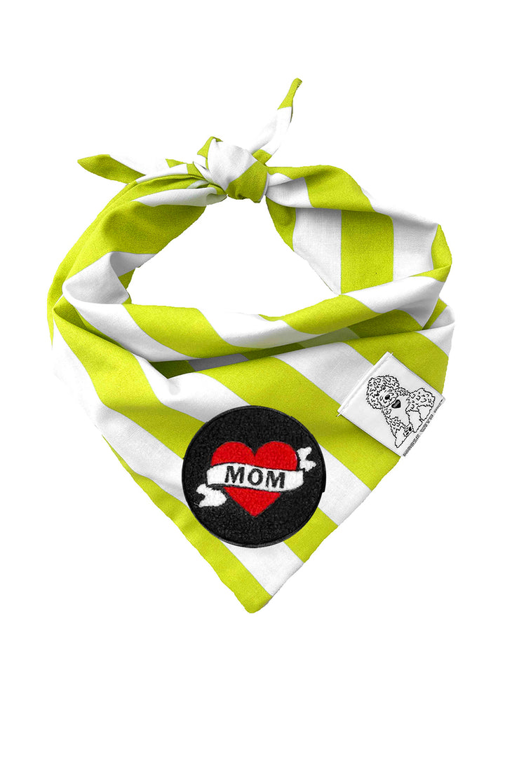Dog Bandana Stripes - Green - Customize by adding Interchangeable Velcro Embroidered Patches