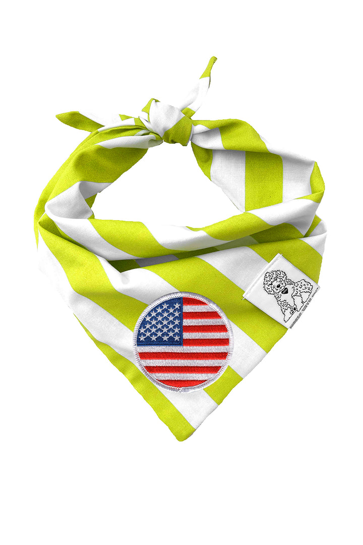 Dog Bandana Stripes - Green - Customize by adding Interchangeable Velcro Embroidered Patches