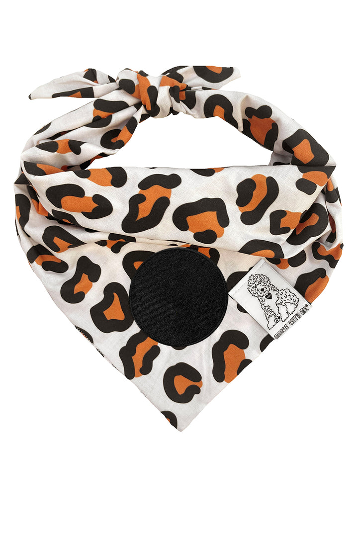 Dog Bandana Leopard Print - Cream - Customize by adding Interchangeable Velcro Embroidered Patches