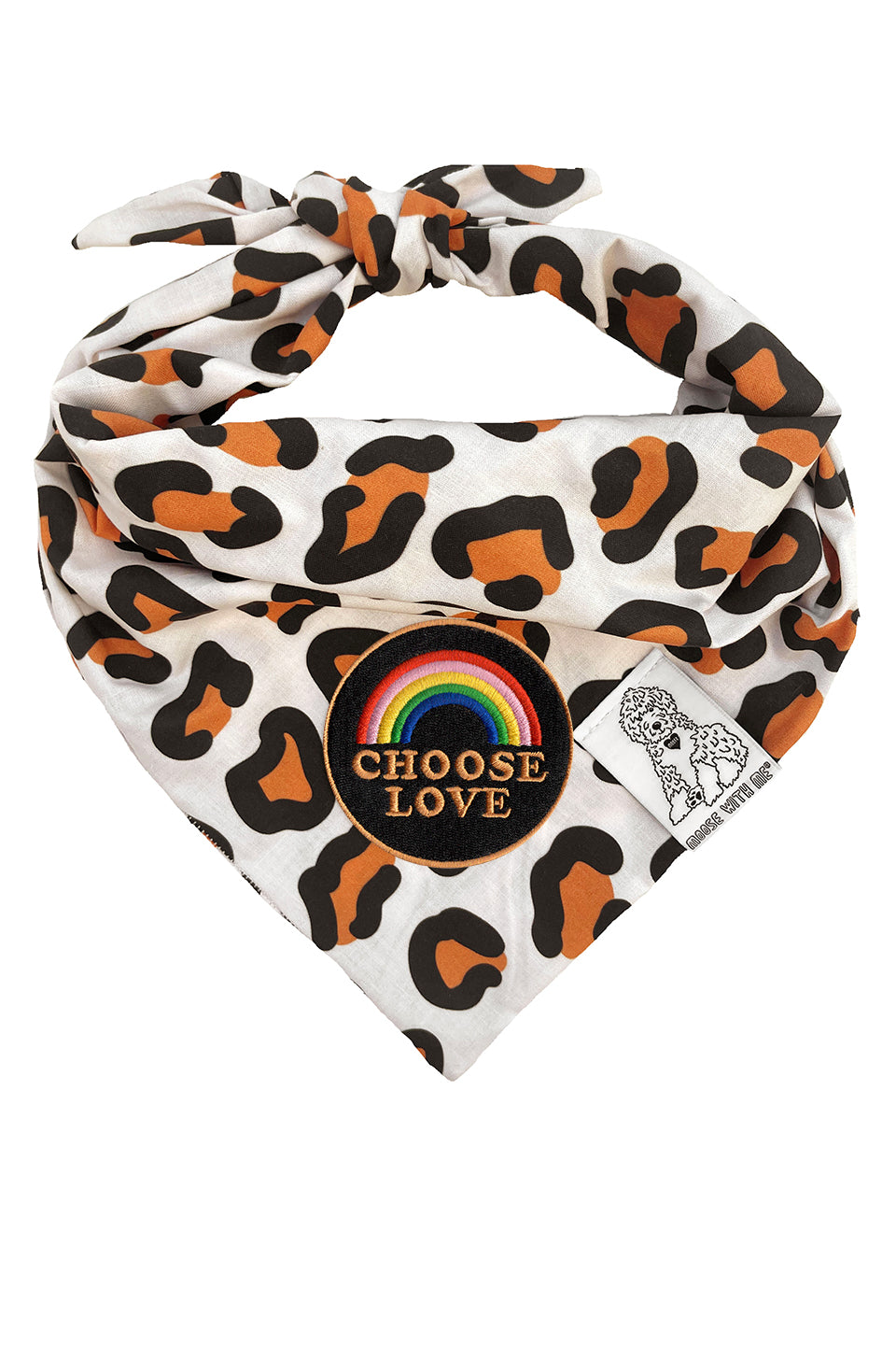 Dog Bandana Leopard Print - Cream - Customize by adding Interchangeable Velcro Embroidered Patches