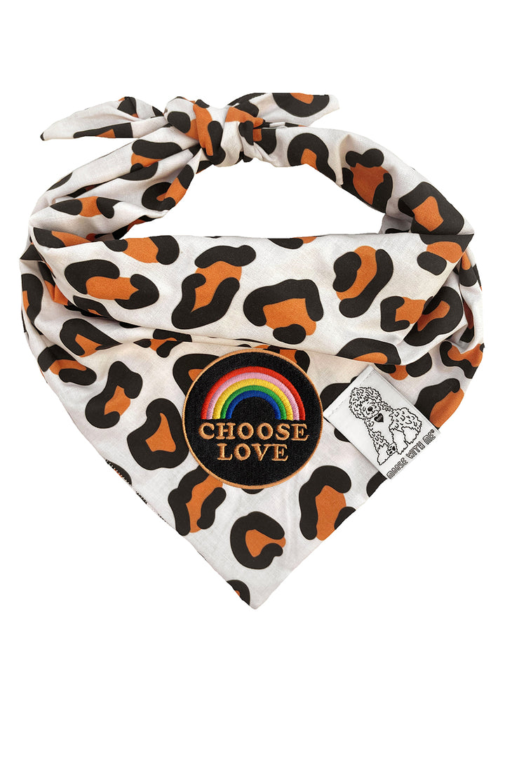 Dog Bandana Leopard Print - Cream - Customize by adding Interchangeable Velcro Embroidered Patches
