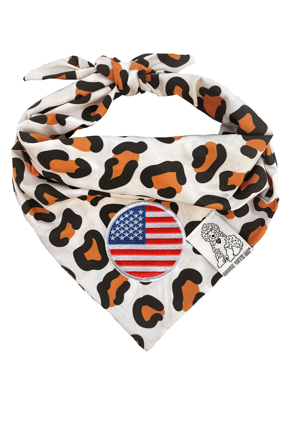 Dog Bandana Leopard Print - Cream - Customize by adding Interchangeable Velcro Embroidered Patches