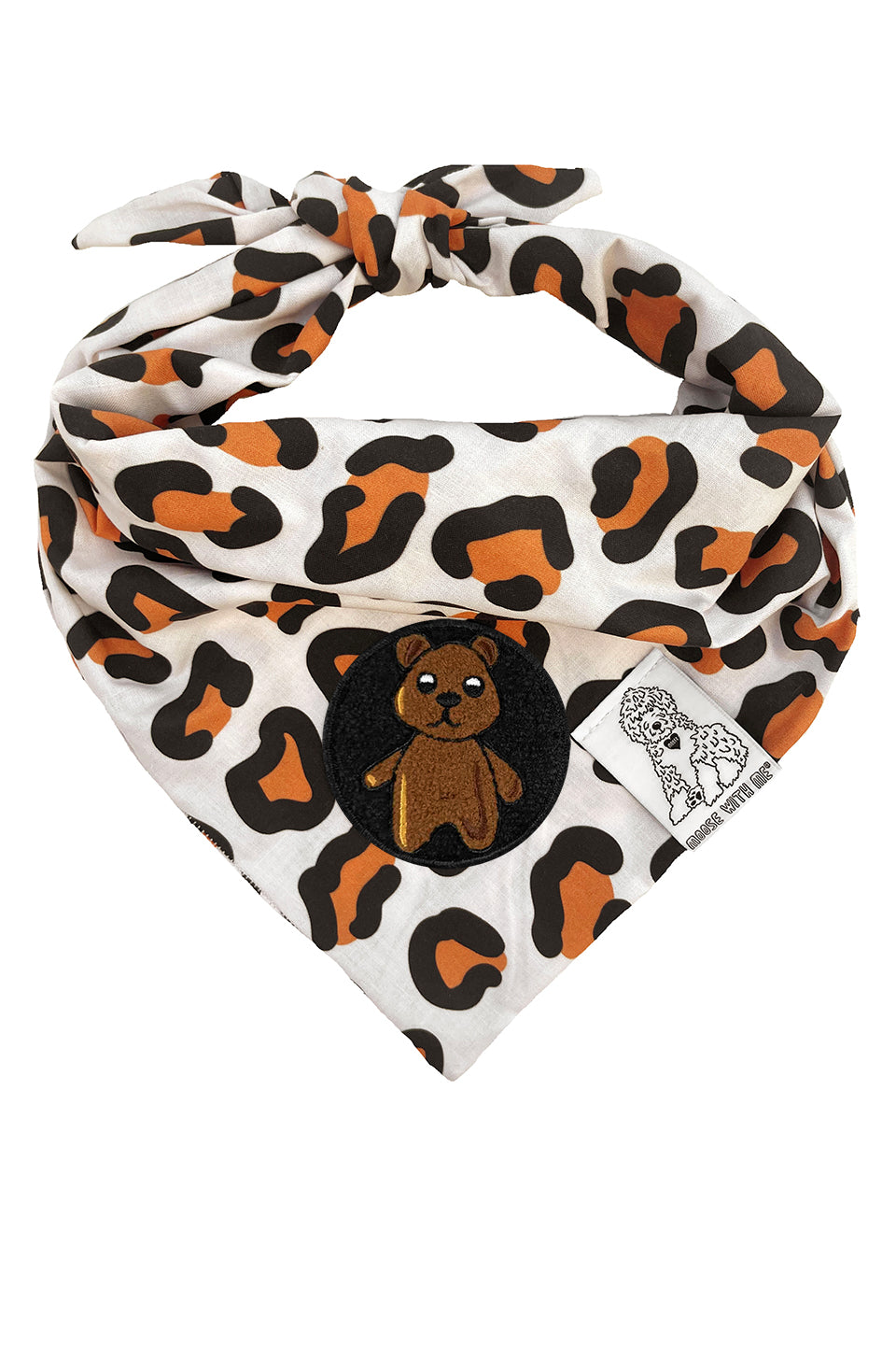 Dog Bandana Leopard Print - Cream - Customize by adding Interchangeable Velcro Embroidered Patches