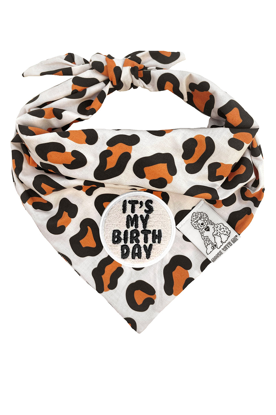 Dog Bandana Leopard Print - Cream - Customize by adding Interchangeable Velcro Embroidered Patches