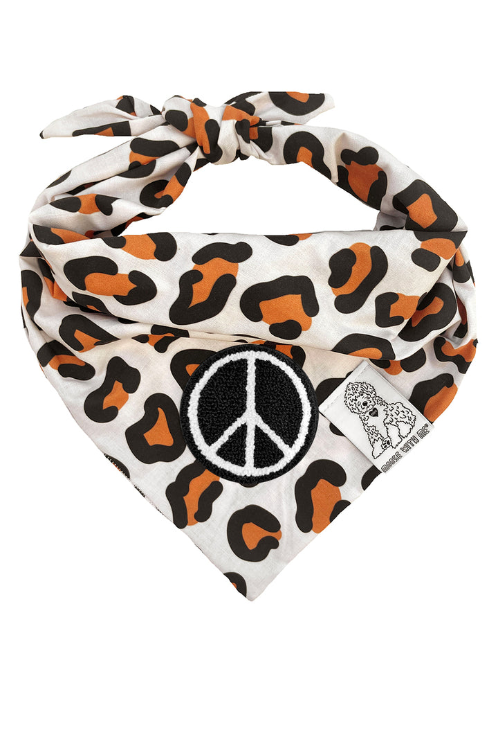 Dog Bandana Leopard Print - Cream - Customize by adding Interchangeable Velcro Embroidered Patches