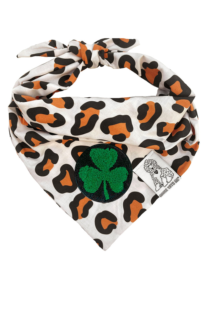 Dog Bandana Leopard Print - Cream - Customize by adding Interchangeable Velcro Embroidered Patches