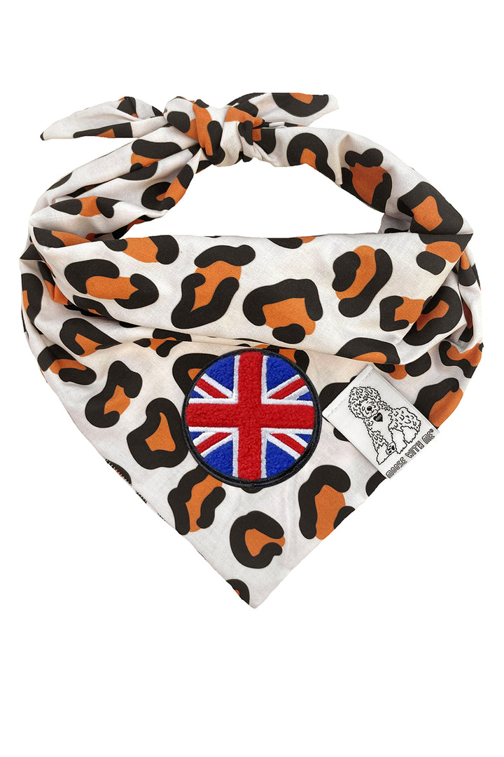 Dog Bandana Leopard Print - Cream - Customize by adding Interchangeable Velcro Embroidered Patches