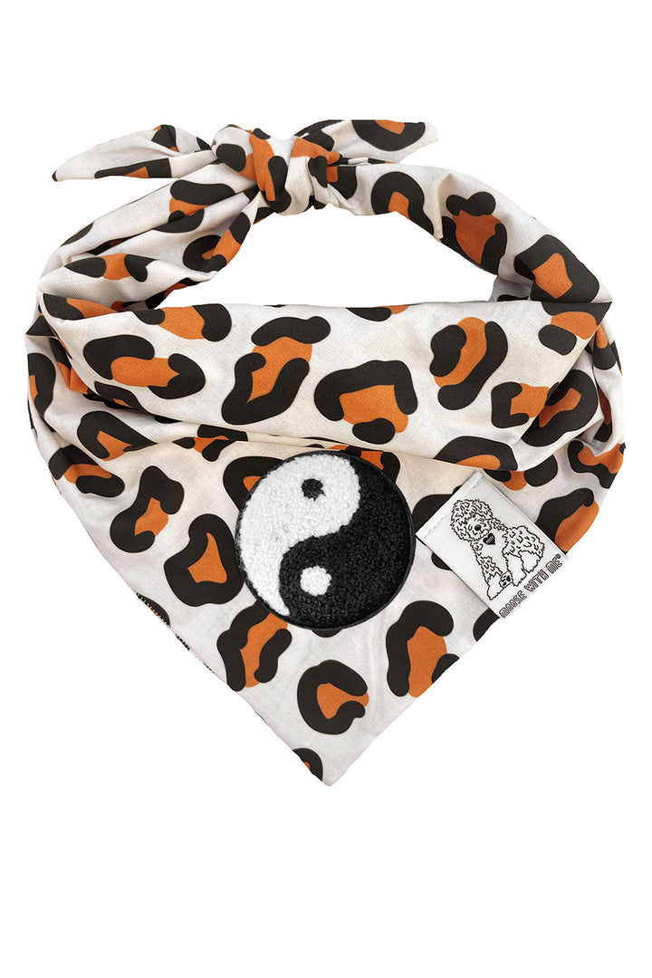 Dog Bandana Leopard Print - Cream - Customize by adding Interchangeable Velcro Embroidered Patches