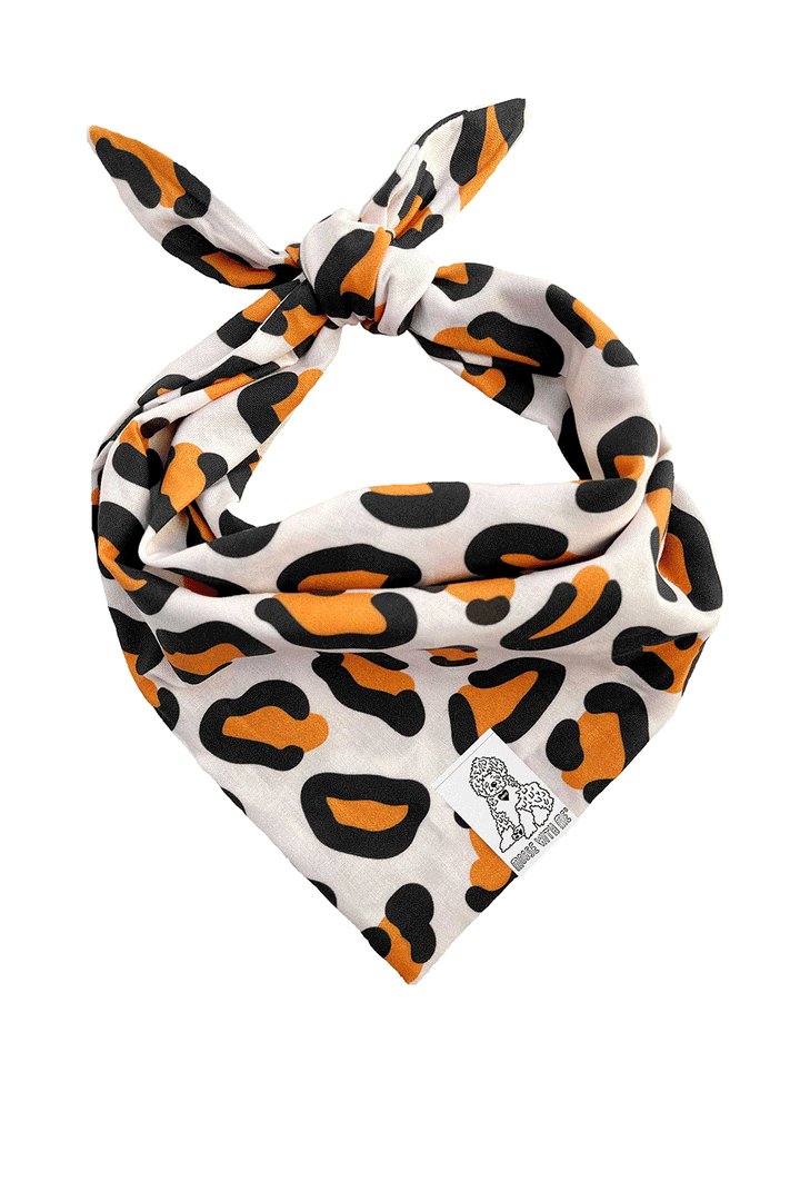 Dog Bandana Leopard Print - Cream - Customize by adding Interchangeable Velcro Embroidered Patches